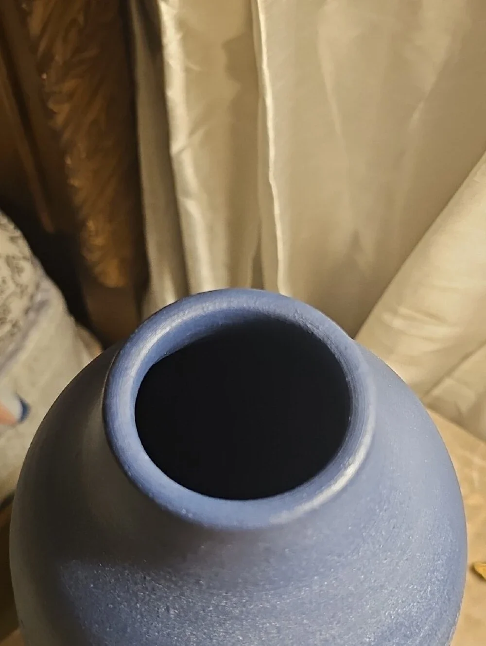 Textured Tribal  Denim Like Blue Ceramic Decorative Vase  New 14
